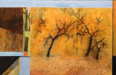 Angela Fewer - Golden - acrylic, charcoal & plaster on board - 62 x 41 cm - €1200