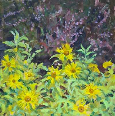 Damaris Lysaght - Yellow Daisies - oil on panel - 15 x 15 cm - €285