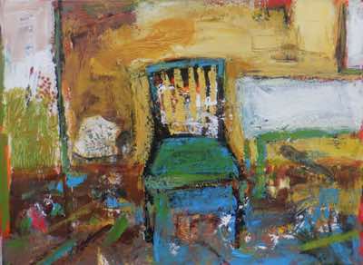 Christine Thery - A View of the Sea - mixed media with collage of pieces of ruined house - 43 x 58 cm - €1100