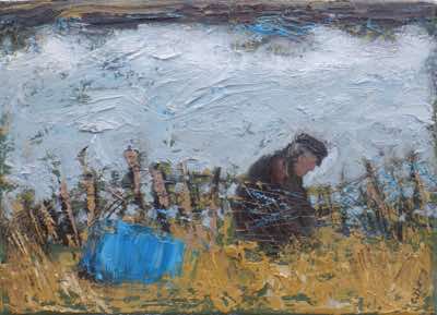 Christine Thery - Blue Barrel Series - Sherkin Shoreline - oil on canvas - 26 x 36 cm - €600