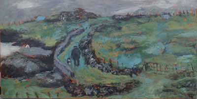 Christine Thery - Blue Barrel Series - Road Home - oil on canvas - oil on canvas - 70 x 120 cm  - SOLD