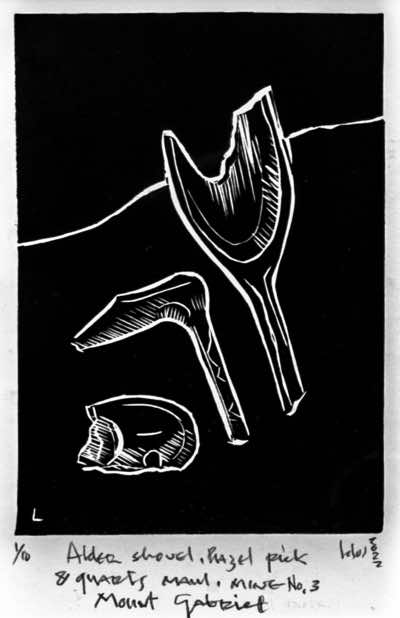 Brian Lalor - Alder Shovel, Hazel Pick Quartz Haul - 1 of 10 - linocut - 30 x 21 cm - €200