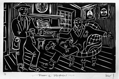 Brian Lalor - Bloom and Stephen - 1 of 5 - linocut - 42 x 42 cm - €300