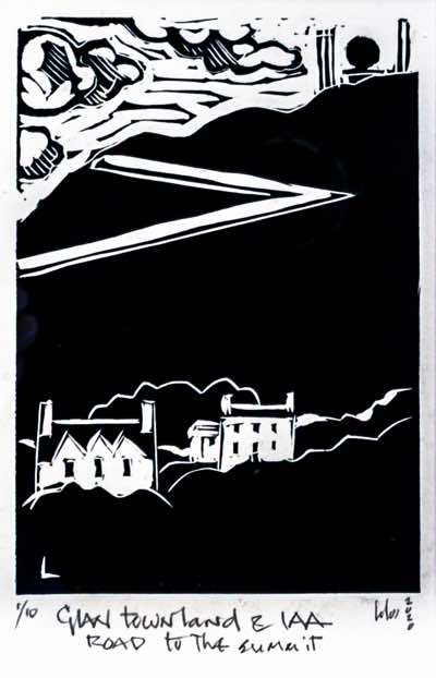 Brian Lalor - Glan townland and IAA road to the summit- 1 of 10 - linocut - 30 x 21 cm - €200