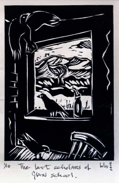 Brian Lalor - The last Scholars of Glan School- 1 of 10 - linocut - 30 x 21 cm - €200