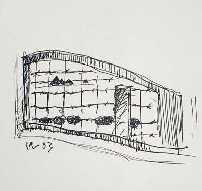 Brian Lalor - Skelligs thru Car window  - framed pen on paper - 20 x 14 cm - €150