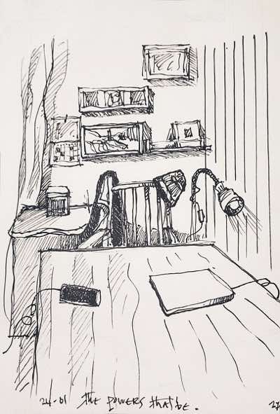 Brian Lalor - The Powers that be  - framed pen on paper - 20 x 14 cm - €150