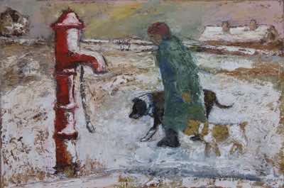 Christine Thery - Budgie, Titch and their Pal, Christmas Morning - Oil on canvas - 50 x 76 cm - €2,000 -  proceeds from sale of this painting to go to West Cork Animal Welfare Group