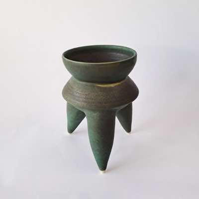 Eve & Brian Lalor - Green Tripod 1 - handpainted stoneware - €130