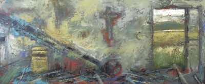 Christine Thery - Speaking Walls - mixed media with actual pieces from ruined house collage - 40 x 120 cm - €2,200