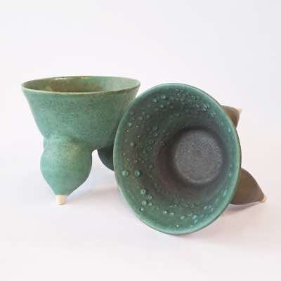 Eve & Brian Lalor - Green Tripod #3 & #6 - handpainted stoneware - €150 each