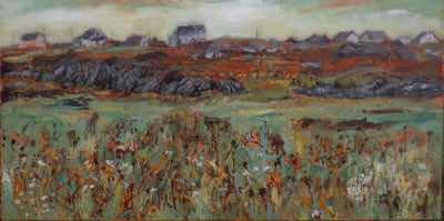 Christine Thery - West Pier Meadow - Rain Threatening - mixed media on canvas - 70 x 140 cm - SOLD