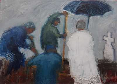 Christine Thery - Winter Funerals - The Onlooker- oil on canvas - 25 x 36 cm - €600