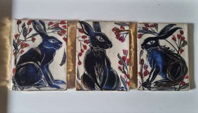 Etain Hickey - Triptych of Hares - 40 x 24 cm - €380