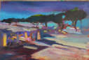 FIONA POWER - Night Market Antibes - acrylic on canvas board - 13 x 18 cm - €290
